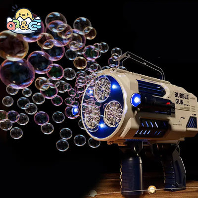 Super Bubble Machine with colorful bubbles floating.