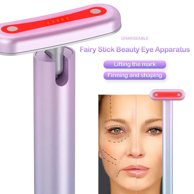 Close-up of Face Massage Red Light Therapy Wand with LED lights illuminated.