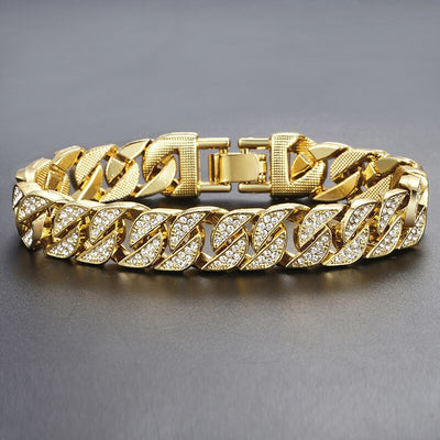 Miami Gold Curb Cuban Chain Bracelet on wrist