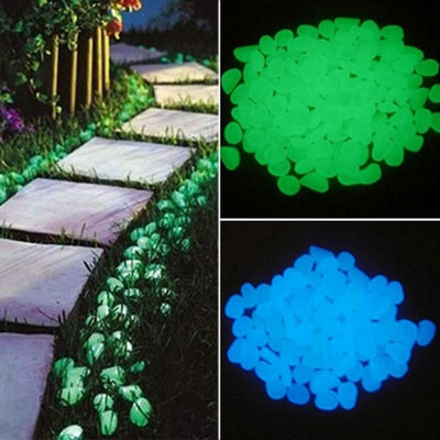 Glow in the Dark Garden Pebbles lining a walkway.