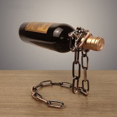 Magic Iron Chain Wine Bottle Holder displaying wine bottle