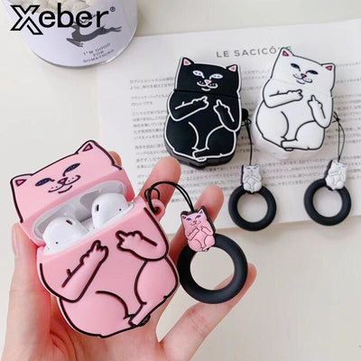 Cartoon Cat AirPods Case in Pink